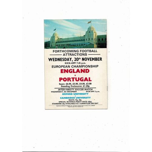 1974 England v Czechoslovakia Football Programme