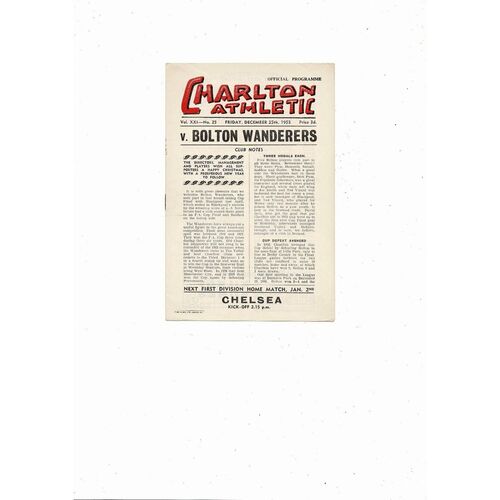 1953/54 Charlton Athletic v Bolton Wanderers Football Programme