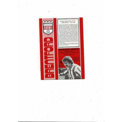 1978/79 Brentford v Plymouth Argyle Football Programme