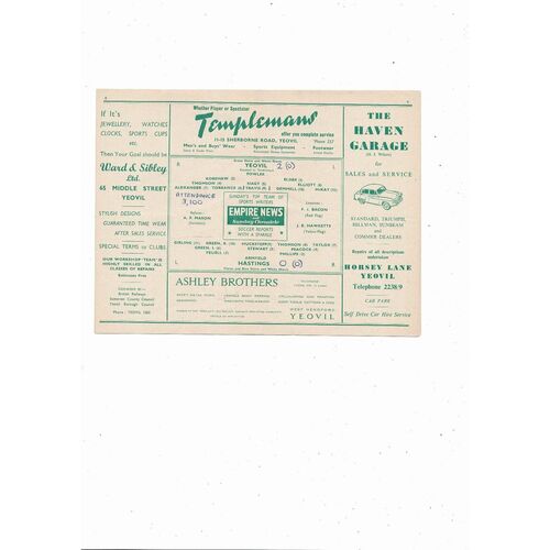 1957/58 Yeovil Town v Hastings Southern League Football Programme
