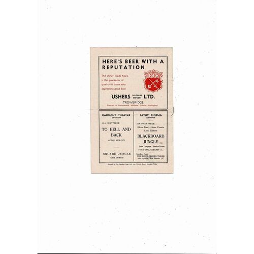 1955/56 Swindon Town v Leyton Orient Football Programme