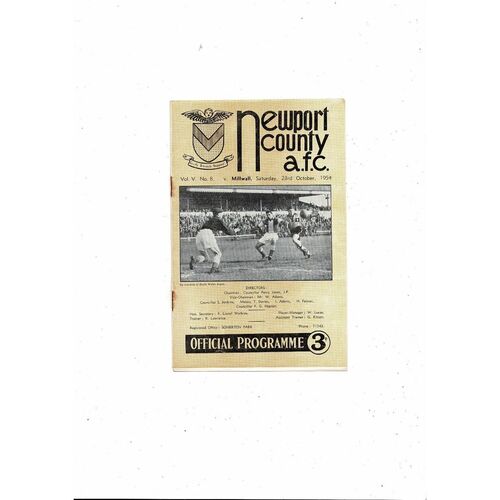 1954/55 Newport County v Millwall Football Programme
