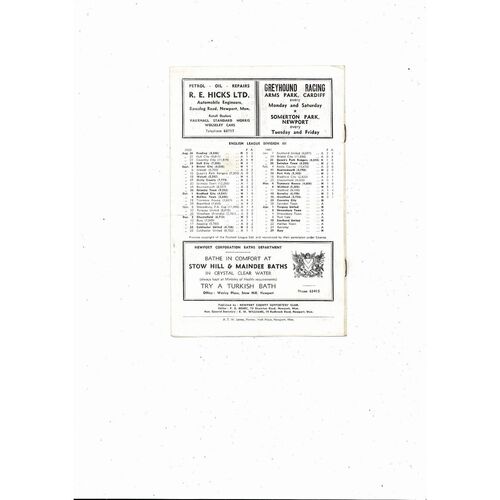 1960/61 Newport County v Coventry City Football Programme