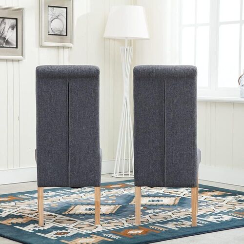 mcc direct Set of 2 Linen Fabric Dining Chairs Roll Top Scroll High Back For Home & Commercial Restaurants