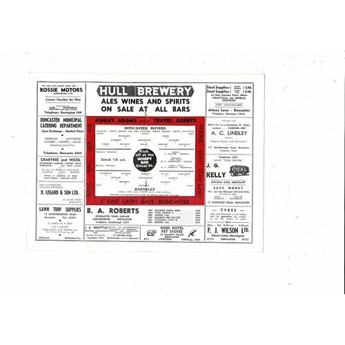 1968/69 Doncaster Rovers v Barnsley Sheffield CountyCup Final Football Programme