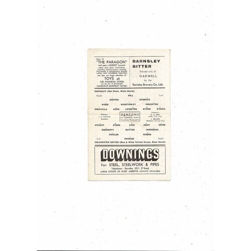 1963/64 Barnsley v Colchester United Football Programme