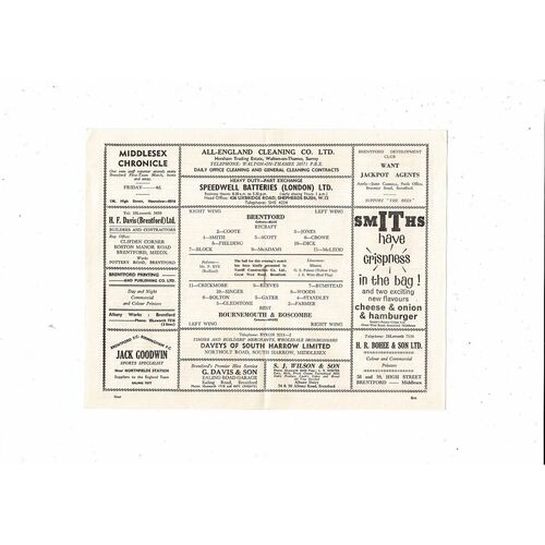 1963/64 Brentford v Bournemouth League Cup Football Programme