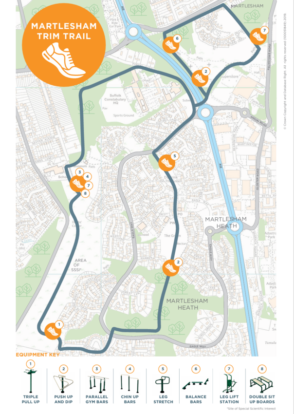 Poster detailing the locations of the exercise equipment along our trim trail