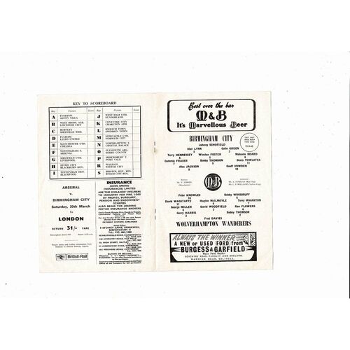 1964/65 Birmingham City v Wolves Football Programme