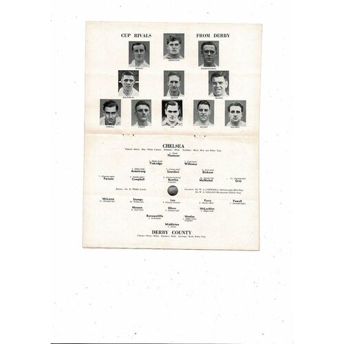 1952/53 Chelsea v Derby County FA Cup Replay Football Programme
