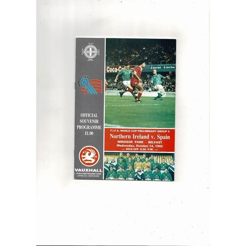 1992 Northern Ireland v Spain Football Programme