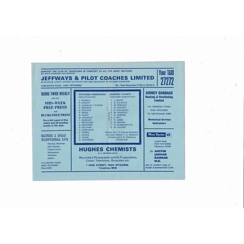 Wycombe Wanderers v Newport County FA Cup Football Programme 1973/74