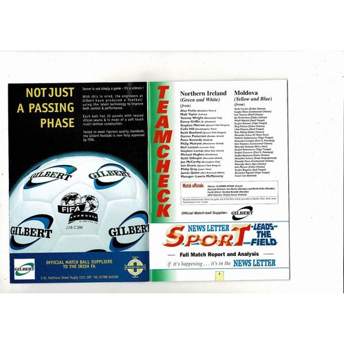 1998 Northern Ireland v Moldova Football Programme