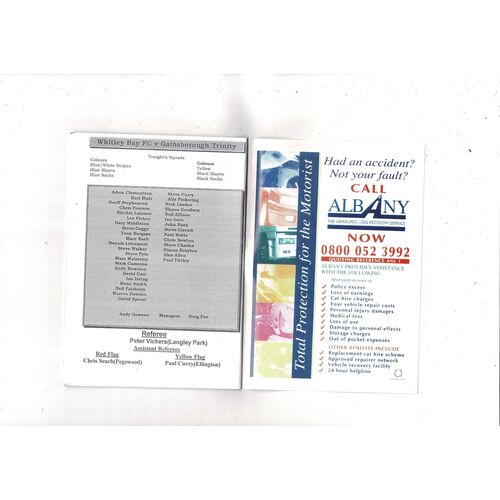 Whitley Bay v Gainsborough Trinity FA Cup Football Programme 2000/01