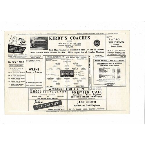 1953/54 Watford v Millwall Football Programme