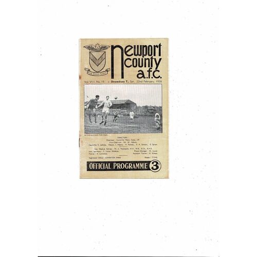 1957/58 Newport County v Shrewsbury Town Football Programme