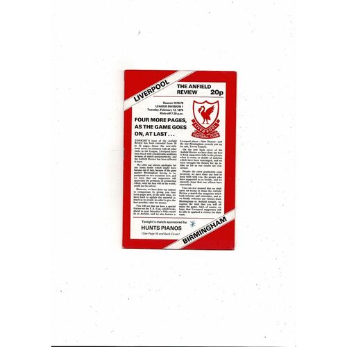 1978/79 Liverpool v Birmingham City Football Programme