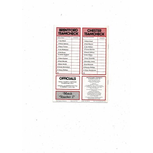 1978/79 Brentford v Chester Football Programme