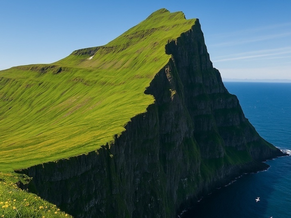 Cliffs above Hornvík Bay in Hornstrandir Nature Reserve, Iceland – view from trail across the plateau