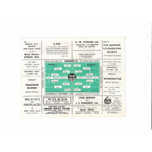 1962/63 Barrow v Aldershot Football Programme