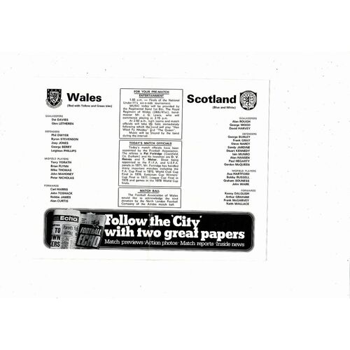 1979 Wales v Scotland British Championship Football Programme @ Cardiff City