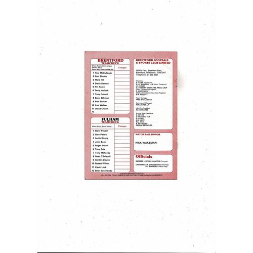 1980/81 Brentford v Fulham Football Programme