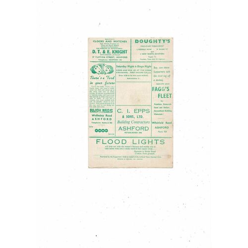 1962/63 Ashford v Yiewsley Southern League Football Programme