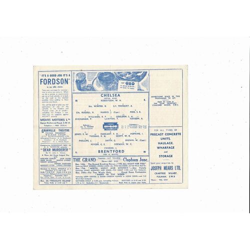 1945/46 Chelsea v Brentford Football Programme