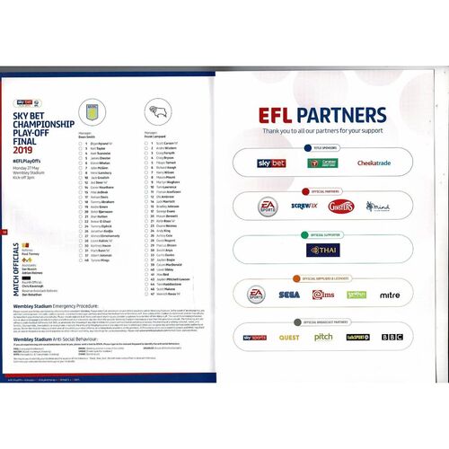 2019 Aston Villa v Derby County Play Off Final Championship Football Programme