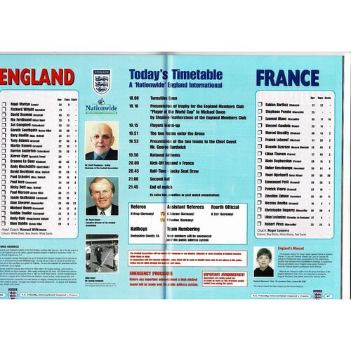 1999 England v France Football Programme