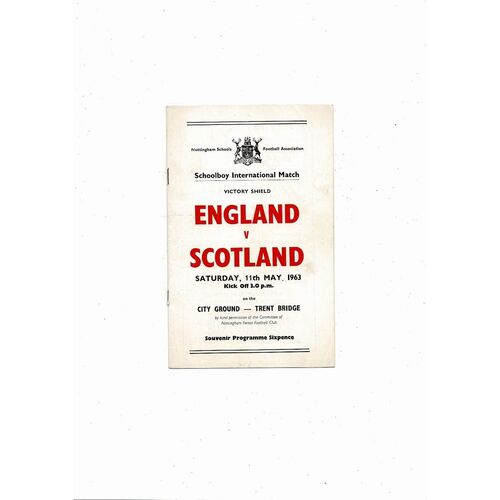 1963 England v Scotland Schools International Football Programme @ Nottm Forest