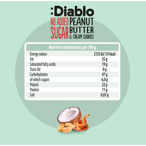 Diablo Diabetic No Added Sugar Peanut Butter & Cream Cookies 100g