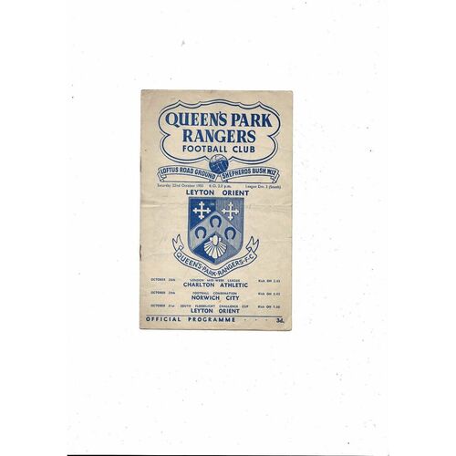1955/56 Queens Park Rangers v Leyton Orient Football Programme
