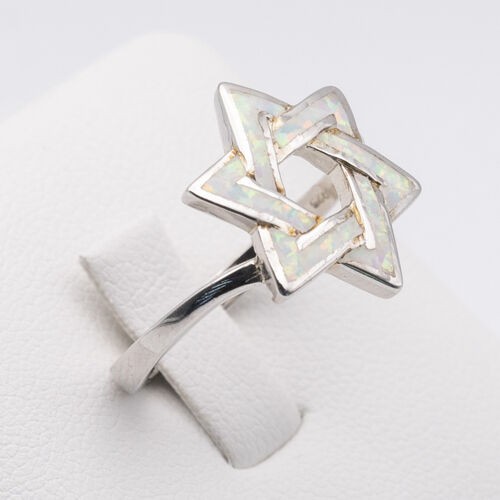 Star design white opalite stone on 925 sterling silver ring
