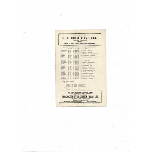 1957/58 Brentford v Swindon Town Football Programme