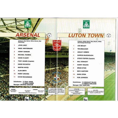 1988 Arsenal v Luton Town League Cup Final Football Programme