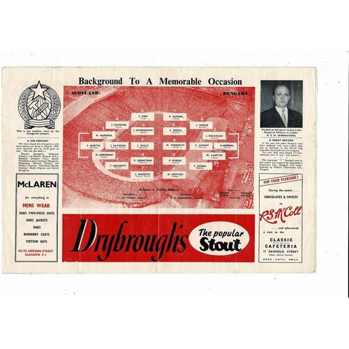 1954 Scotland v Hungary Football Programme