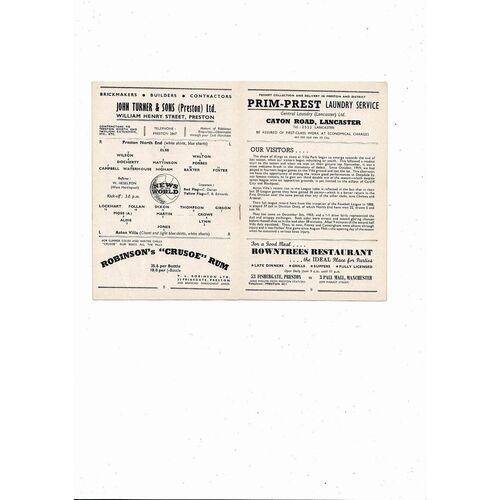 1954/55 Preston v Aston Villa Football Programme