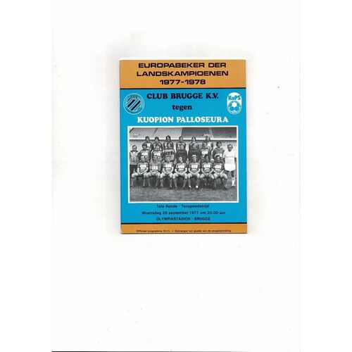 Club Brugge v Kuopion Palloseura European Cup Football Programme 1977/78