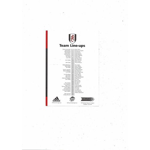 Fulham v Wimbledon Reserves Football Programme 2001/02