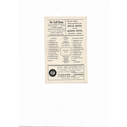 1967/68 Barnsley v Southend United Football Programme