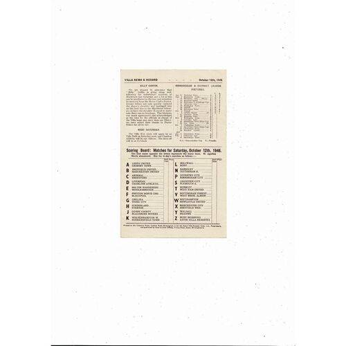 1946/47 Aston Villa v Portsmouth Football Programme