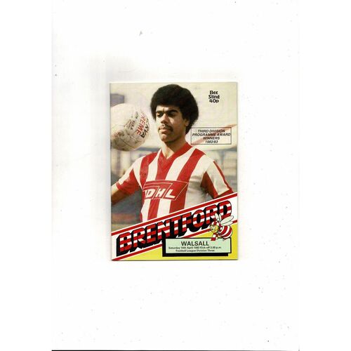 1982/83 Brentford v Walsall Football Programme