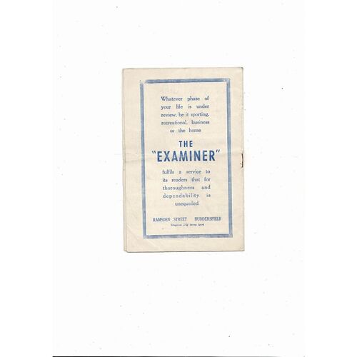 1952/53 Huddersfield Town v Doncaster Rovers Football Programme
