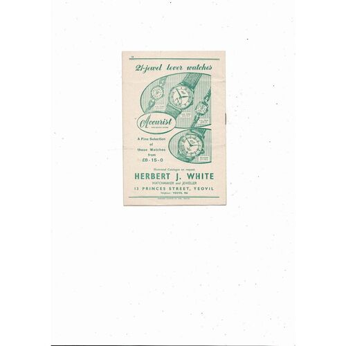 1957/58 Yeovil Town v Kidderminster Southern League Football Programme