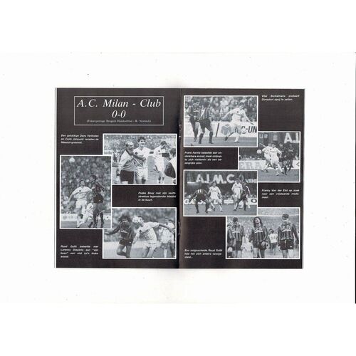 Club Brugge v AC Milan European Cup Football Programme 1990/91