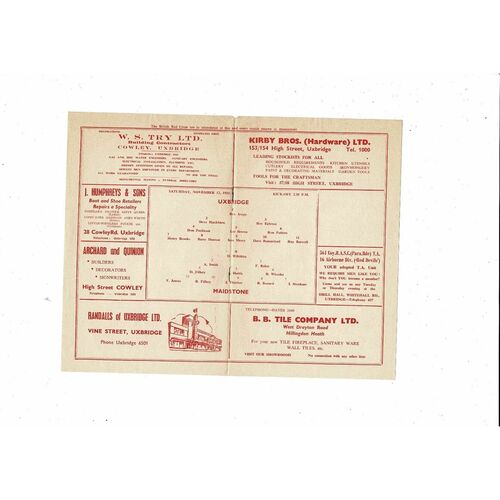 1955/56 Uxbridge v Maidstone Football Programme