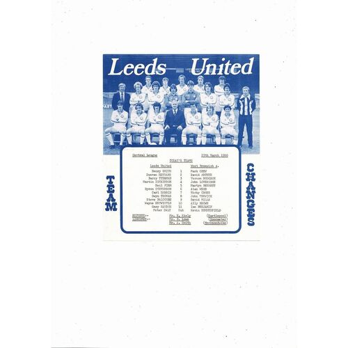 Leeds United v West Bromwich Albion Central League Football Programme 1979/80