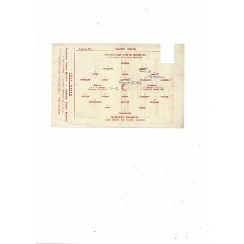 Manchester United v Barnsley Central League Football Programme 1959/60