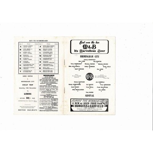 1964/65 Birmingham City v Arsenal Football Programme